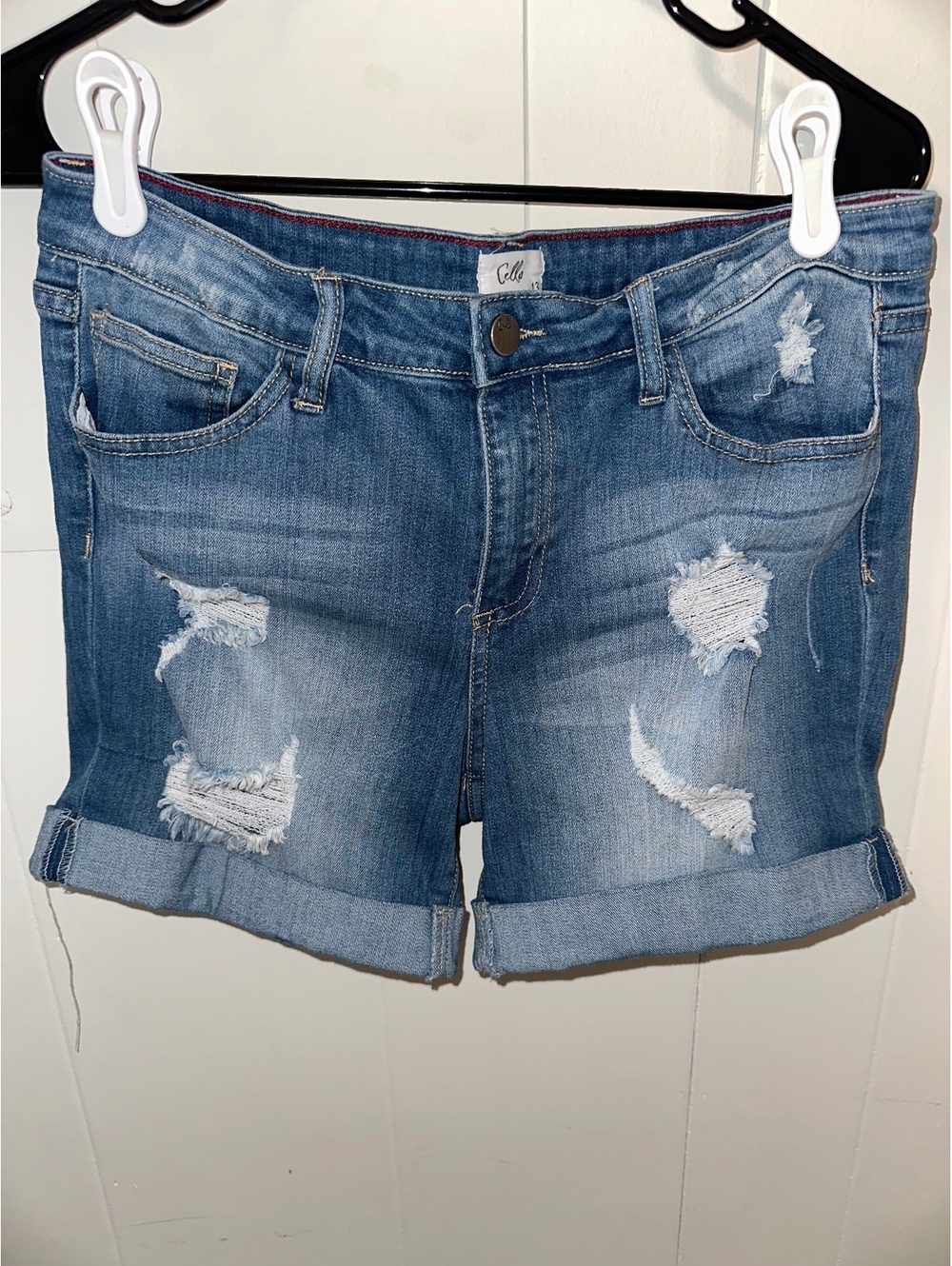 Cello Women's Size 13 Distressed Denim Shorts with Rolled Cuffs